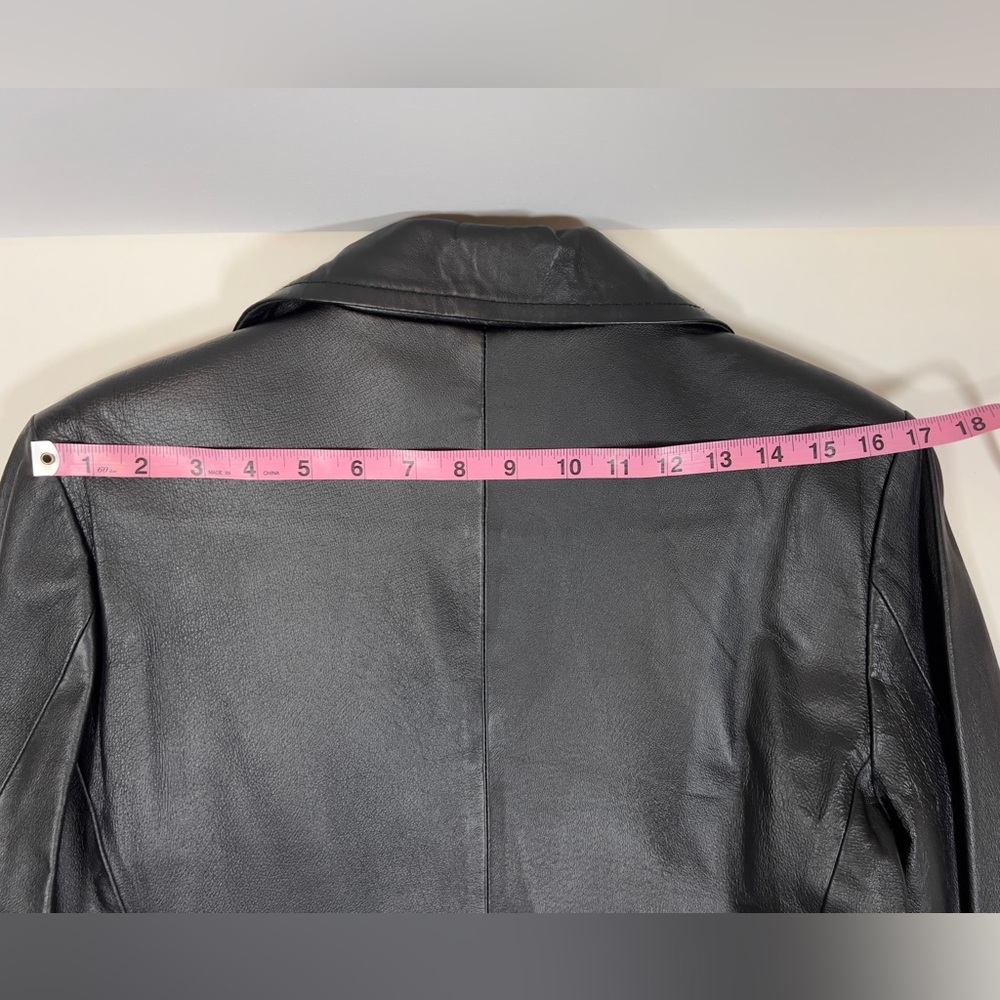 Vintage Newport News Black Genuine Leather Trench Mid Length Coat, M1161 - Picture 6 of 9